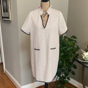 THML Textured Cream Midi Dress with Black Accents size Large NWT